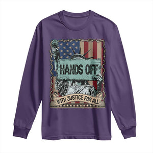 Funny Hands Off With Justice For All Long Sleeve Shirt Statue Of Liberty American Flag TS11 Purple Print Your Wear