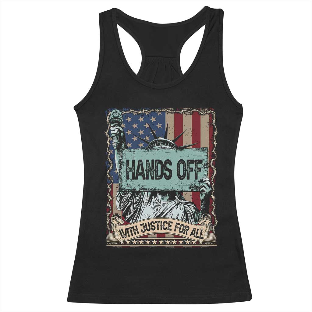 Funny Hands Off With Justice For All Racerback Tank Top Statue Of Liberty American Flag TS11 Black Print Your Wear