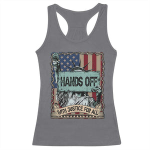 Funny Hands Off With Justice For All Racerback Tank Top Statue Of Liberty American Flag TS11 Charcoal Print Your Wear