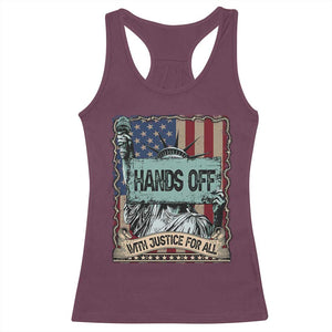 Funny Hands Off With Justice For All Racerback Tank Top Statue Of Liberty American Flag TS11 Maroon Print Your Wear