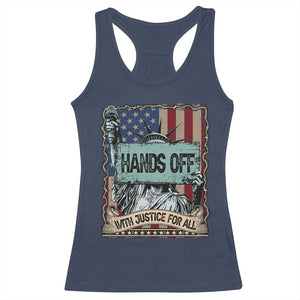Funny Hands Off With Justice For All Racerback Tank Top Statue Of Liberty American Flag TS11 Navy Print Your Wear