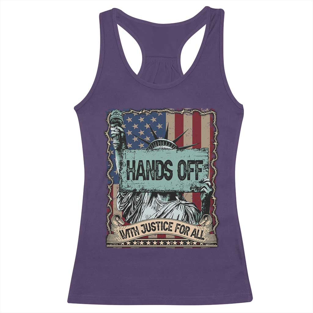 Funny Hands Off With Justice For All Racerback Tank Top Statue Of Liberty American Flag TS11 Purple Print Your Wear