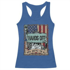 Funny Hands Off With Justice For All Racerback Tank Top Statue Of Liberty American Flag TS11 Royal Blue Print Your Wear