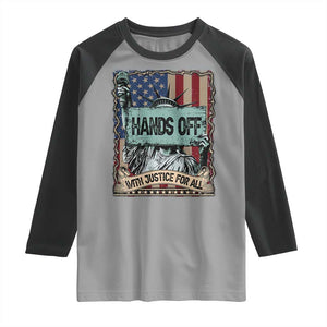 Funny Hands Off With Justice For All Raglan Shirt Statue Of Liberty American Flag TS11 Sport Gray Black Print Your Wear