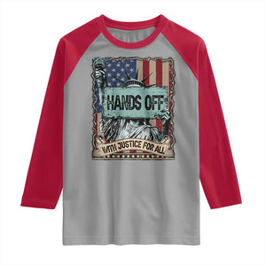 Funny Hands Off With Justice For All Raglan Shirt Statue Of Liberty American Flag TS11 Sport Gray Red Print Your Wear