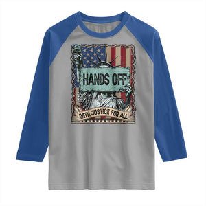 Funny Hands Off With Justice For All Raglan Shirt Statue Of Liberty American Flag TS11 Sport Gray Royal Print Your Wear