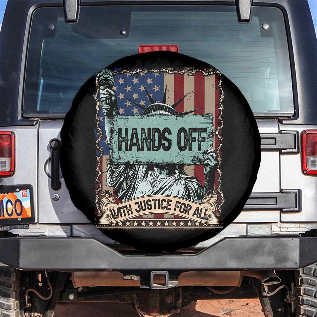 Funny Hands Off With Justice For All Spare Tire Cover Statue Of Liberty American Flag TS11 No hole Black Print Your Wear