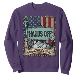 Funny Hands Off With Justice For All Sweatshirt Statue Of Liberty American Flag TS11 Purple Print Your Wear
