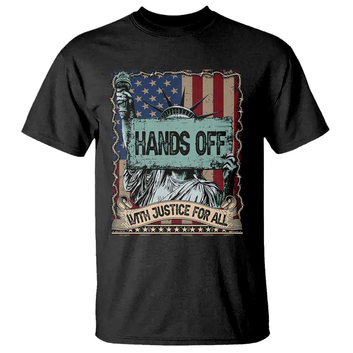Funny Hands Off With Justice For All T Shirt Statue Of Liberty American Flag TS11 Black Print Your Wear