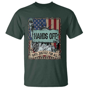 Funny Hands Off With Justice For All T Shirt Statue Of Liberty American Flag TS11 Dark Forest Green Print Your Wear