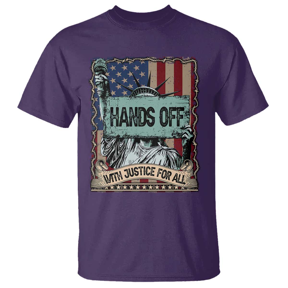 Funny Hands Off With Justice For All T Shirt Statue Of Liberty American Flag TS11 Purple Print Your Wear