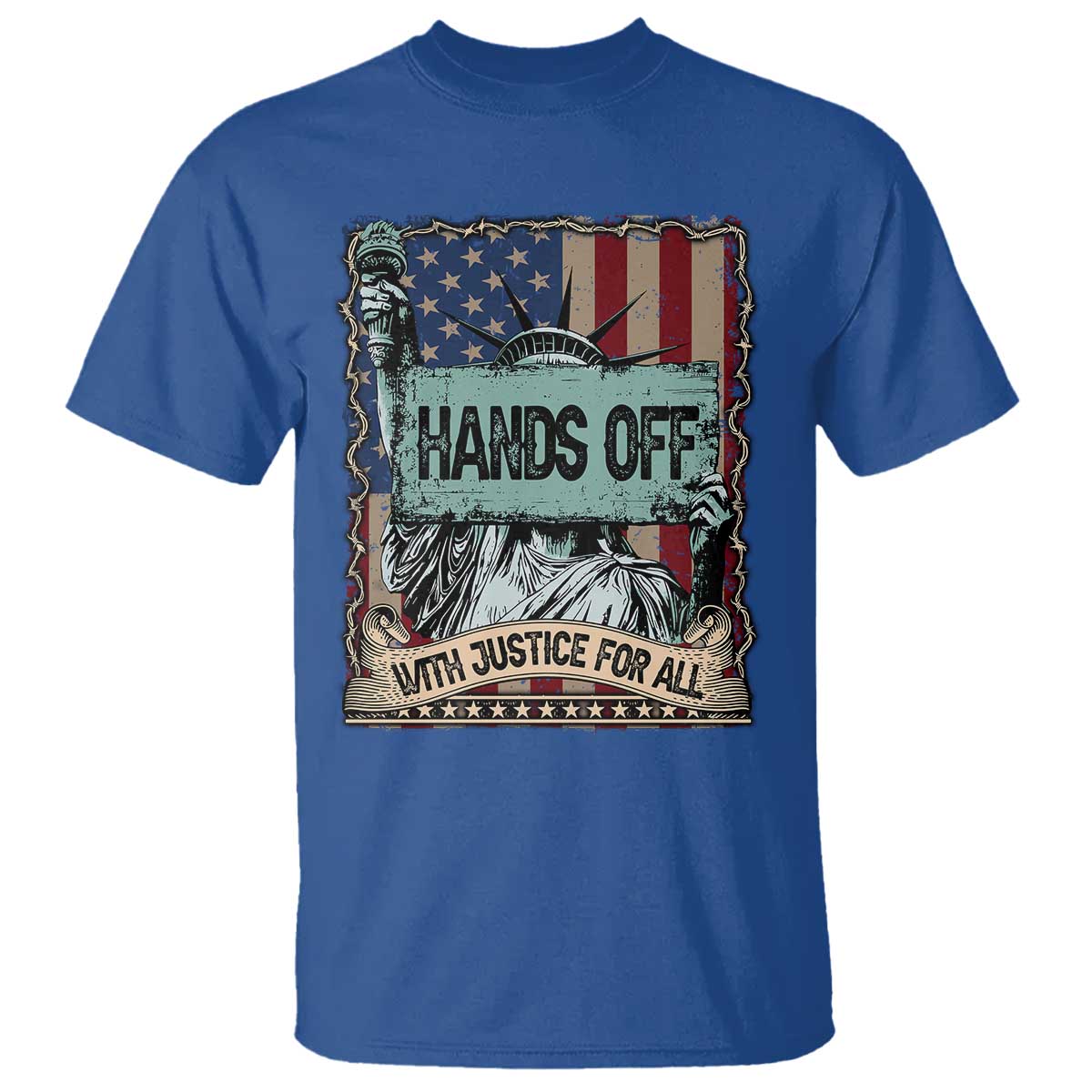 Funny Hands Off With Justice For All T Shirt Statue Of Liberty American Flag TS11 Royal Blue Print Your Wear