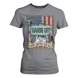 Funny Hands Off With Justice For All T Shirt For Women Statue Of Liberty American Flag TS11 Charcoal Print Your Wear