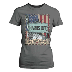 Funny Hands Off With Justice For All T Shirt For Women Statue Of Liberty American Flag TS11 Dark Heather Print Your Wear
