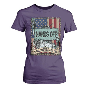 Funny Hands Off With Justice For All T Shirt For Women Statue Of Liberty American Flag TS11 Purple Print Your Wear