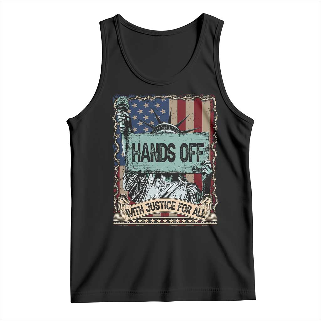 Funny Hands Off With Justice For All Tank Top Statue Of Liberty American Flag TS11 Black Print Your Wear