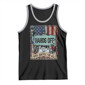 Funny Hands Off With Justice For All Tank Top Statue Of Liberty American Flag TS11 Black Athletic Heather Print Your Wear