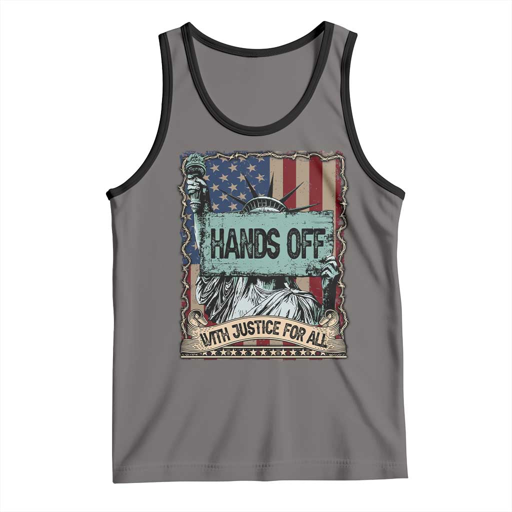 Funny Hands Off With Justice For All Tank Top Statue Of Liberty American Flag TS11 Deep Heather Black Print Your Wear