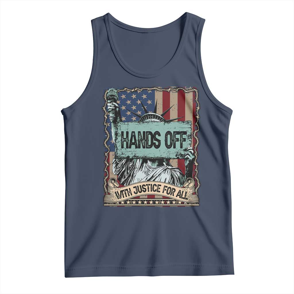 Funny Hands Off With Justice For All Tank Top Statue Of Liberty American Flag TS11 Navy Print Your Wear