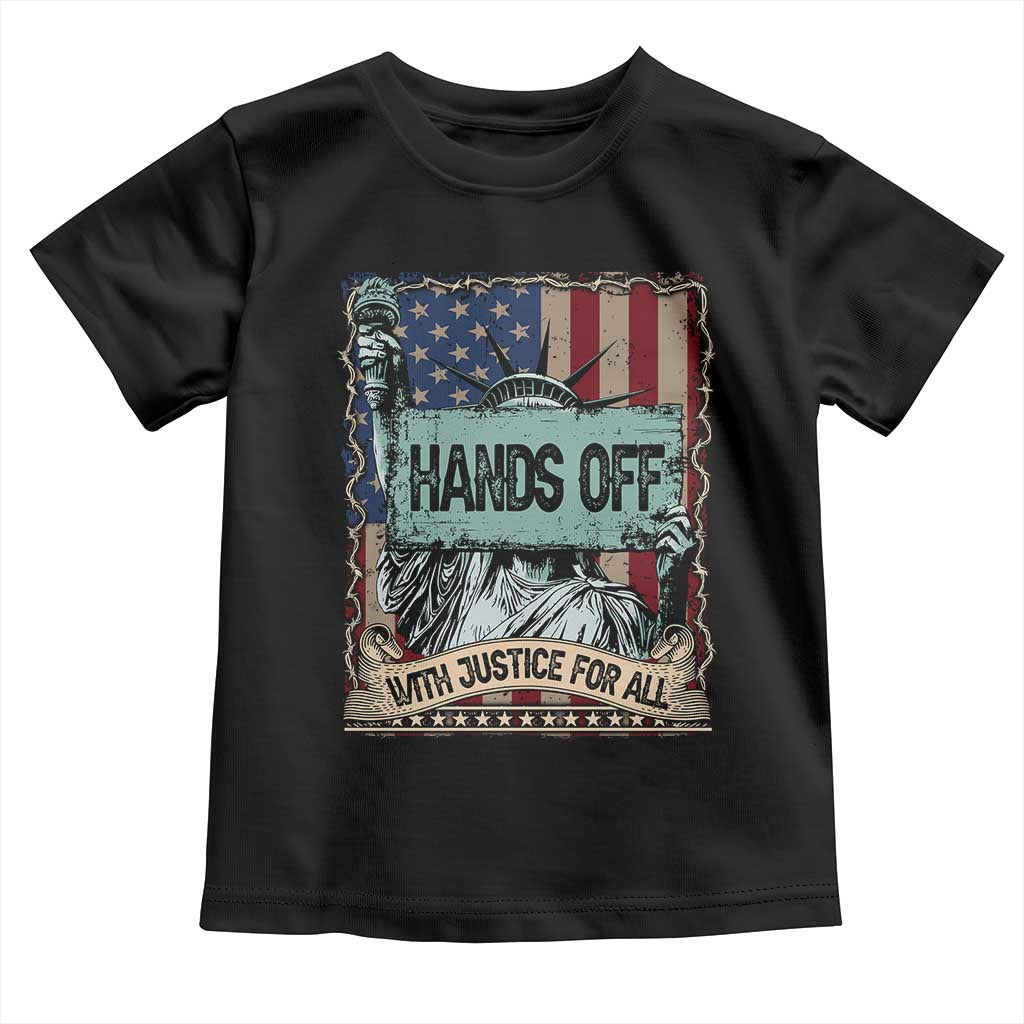 Funny Hands Off With Justice For All Toddler T Shirt Statue Of Liberty American Flag TS11 Black Print Your Wear