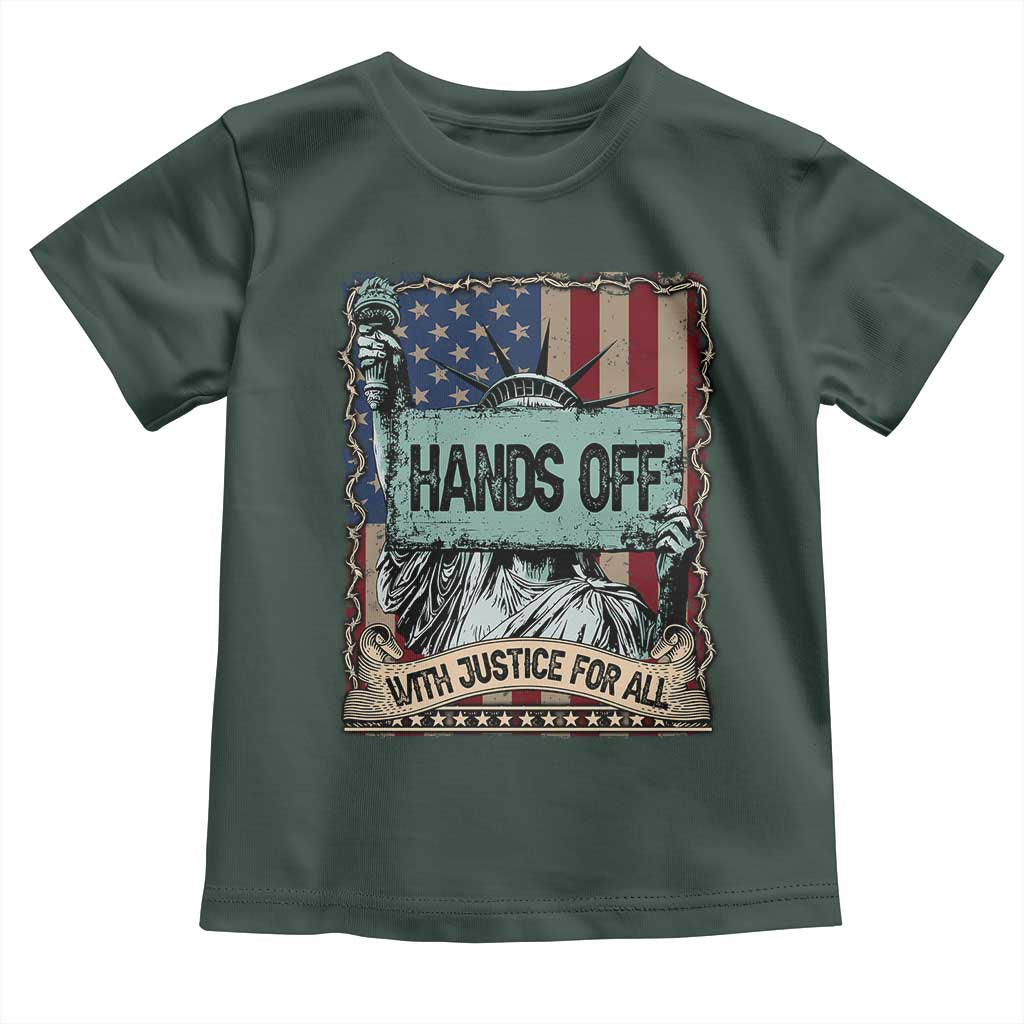 Funny Hands Off With Justice For All Toddler T Shirt Statue Of Liberty American Flag TS11 Dark Forest Green Print Your Wear