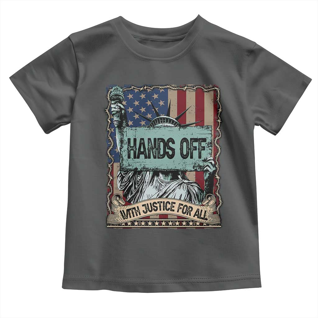 Funny Hands Off With Justice For All Toddler T Shirt Statue Of Liberty American Flag TS11 Dark Heather Print Your Wear