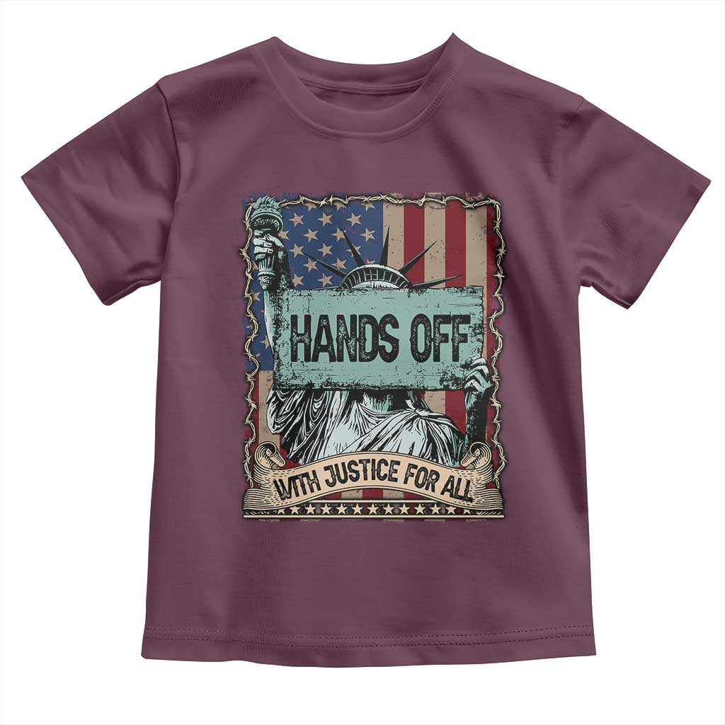 Funny Hands Off With Justice For All Toddler T Shirt Statue Of Liberty American Flag TS11 Maroon Print Your Wear