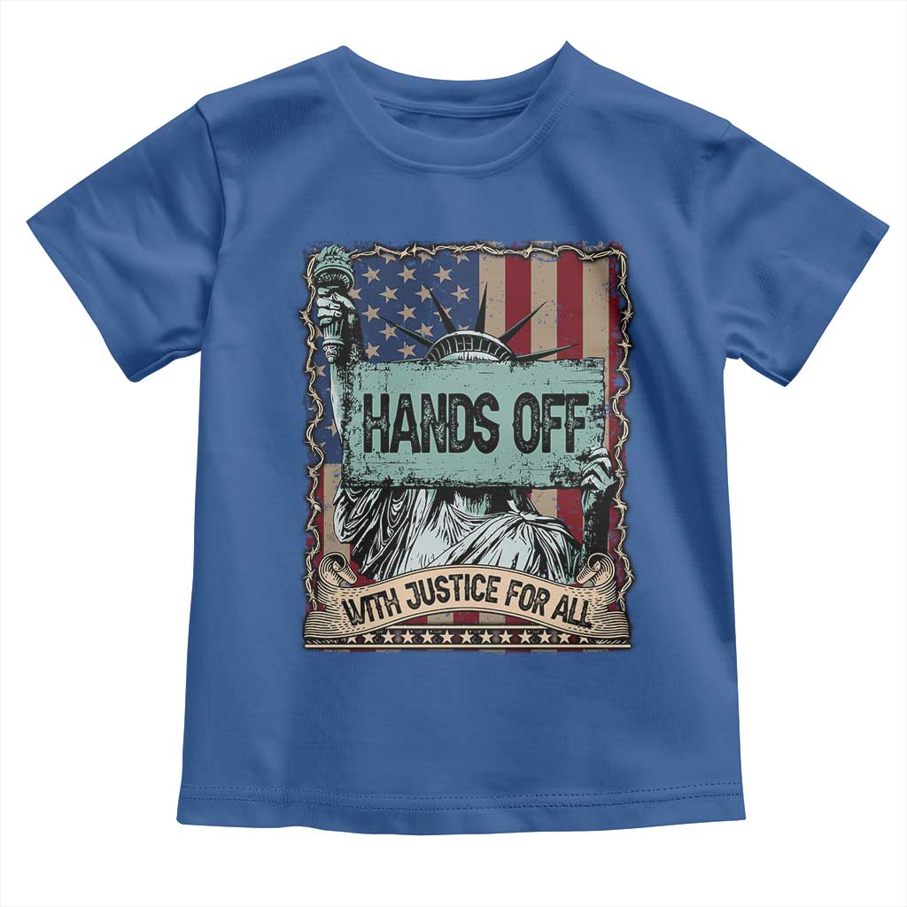 Funny Hands Off With Justice For All Toddler T Shirt Statue Of Liberty American Flag TS11 Royal Blue Print Your Wear