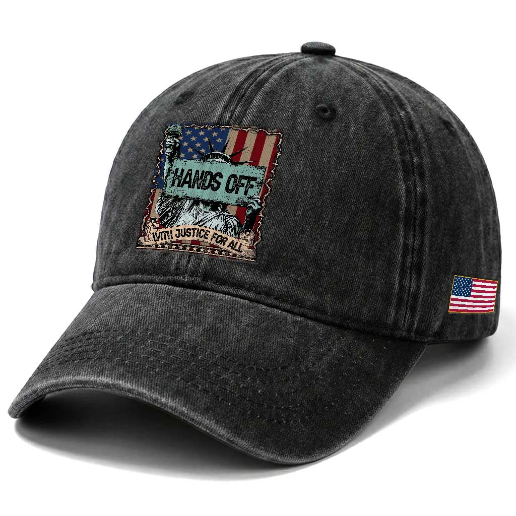 Funny Hands Off With Justice For All Washed Cotton Baseball Cap Statue Of Liberty American Flag TS11 Print Your Wear