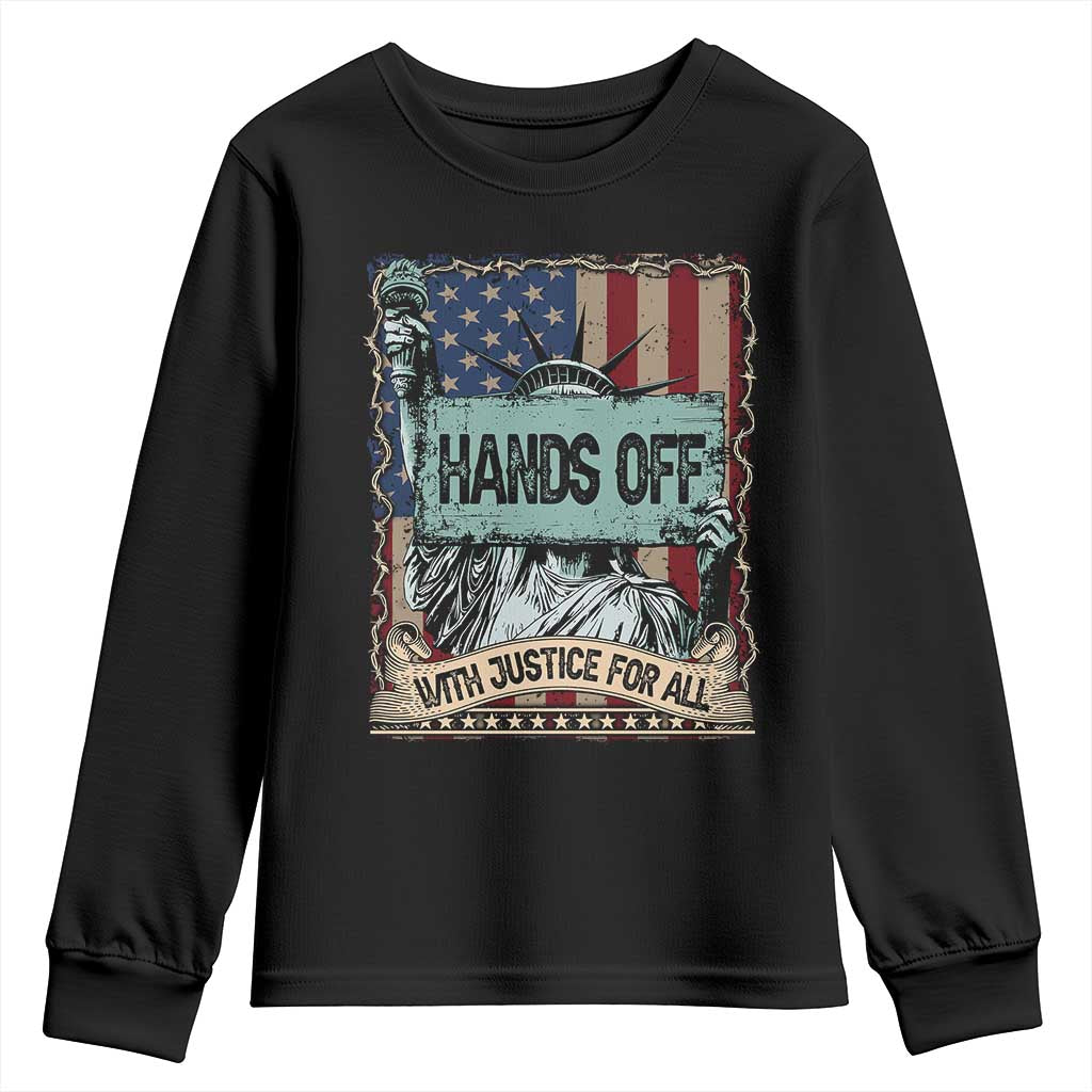 Funny Hands Off With Justice For All Youth Sweatshirt Statue Of Liberty American Flag TS11 Black Print Your Wear