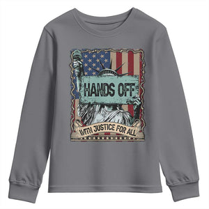 Funny Hands Off With Justice For All Youth Sweatshirt Statue Of Liberty American Flag TS11 Charcoal Print Your Wear