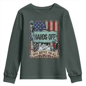 Funny Hands Off With Justice For All Youth Sweatshirt Statue Of Liberty American Flag TS11 Dark Forest Green Print Your Wear