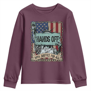 Funny Hands Off With Justice For All Youth Sweatshirt Statue Of Liberty American Flag TS11 Maroon Print Your Wear
