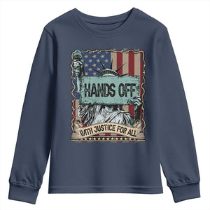 Funny Hands Off With Justice For All Youth Sweatshirt Statue Of Liberty American Flag TS11 Navy Print Your Wear