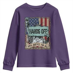 Funny Hands Off With Justice For All Youth Sweatshirt Statue Of Liberty American Flag TS11 Purple Print Your Wear