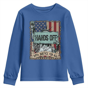 Funny Hands Off With Justice For All Youth Sweatshirt Statue Of Liberty American Flag TS11 Royal Blue Print Your Wear
