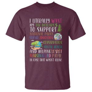 I Literally Want My Tax Dollars To Support National Parks Science Education T Shirt In Case That Wasn't Clear TS11 Maroon Print Your Wear
