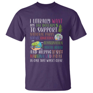 I Literally Want My Tax Dollars To Support National Parks Science Education T Shirt In Case That Wasn't Clear TS11 Purple Print Your Wear