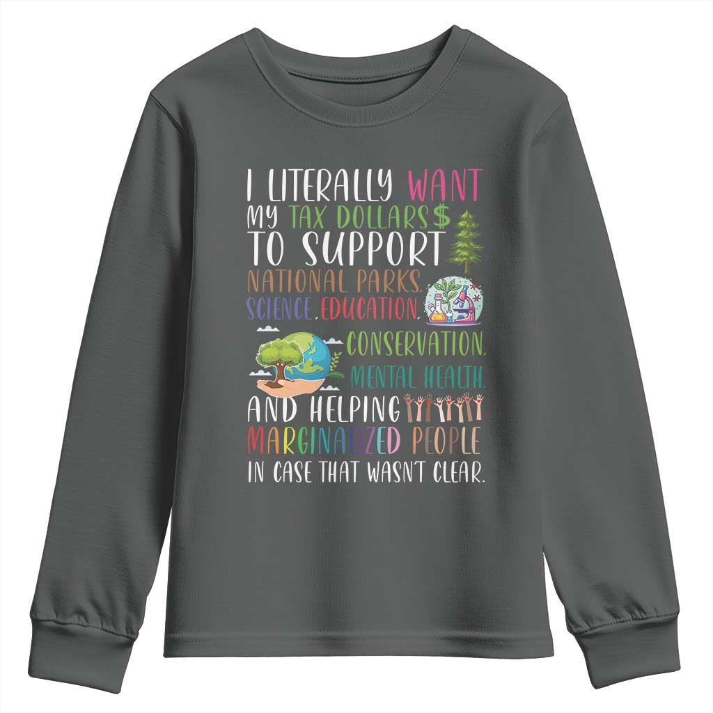 I Literally Want My Tax Dollars To Support National Parks Science Education Youth Sweatshirt In Case That Wasn't Clear TS11 Dark Heather Print Your Wear