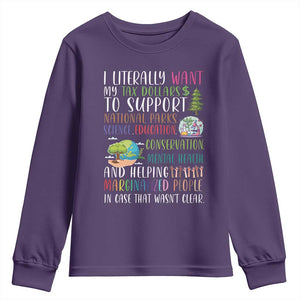 I Literally Want My Tax Dollars To Support National Parks Science Education Youth Sweatshirt In Case That Wasn't Clear TS11 Purple Print Your Wear