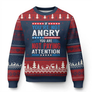 If You Are Not Angry You Are Not Paying Attention Ugly Christmas Sweater Vintage Stars And Stripes TS11 Navy Red Print Your Wear