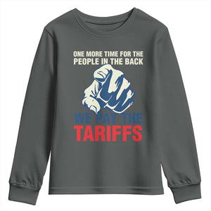 One More Time For The People In The Back We Pay The Tariffs Youth Sweatshirt Pointing Hand TS11 Dark Heather Print Your Wear