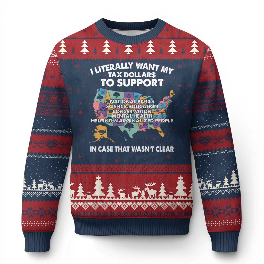 I Literally Want My Tax Dollars To Support National Parks Ugly Christmas Sweater In Case That Wasn't Clear Vintage American Map TS11 Navy Red Print Your Wear