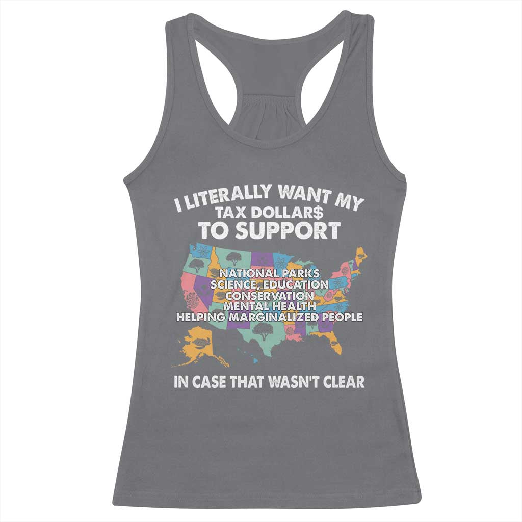 I Literally Want My Tax Dollars To Support National Parks Racerback Tank Top In Case That Wasn't Clear Vintage American Map TS11 Charcoal Print Your Wear