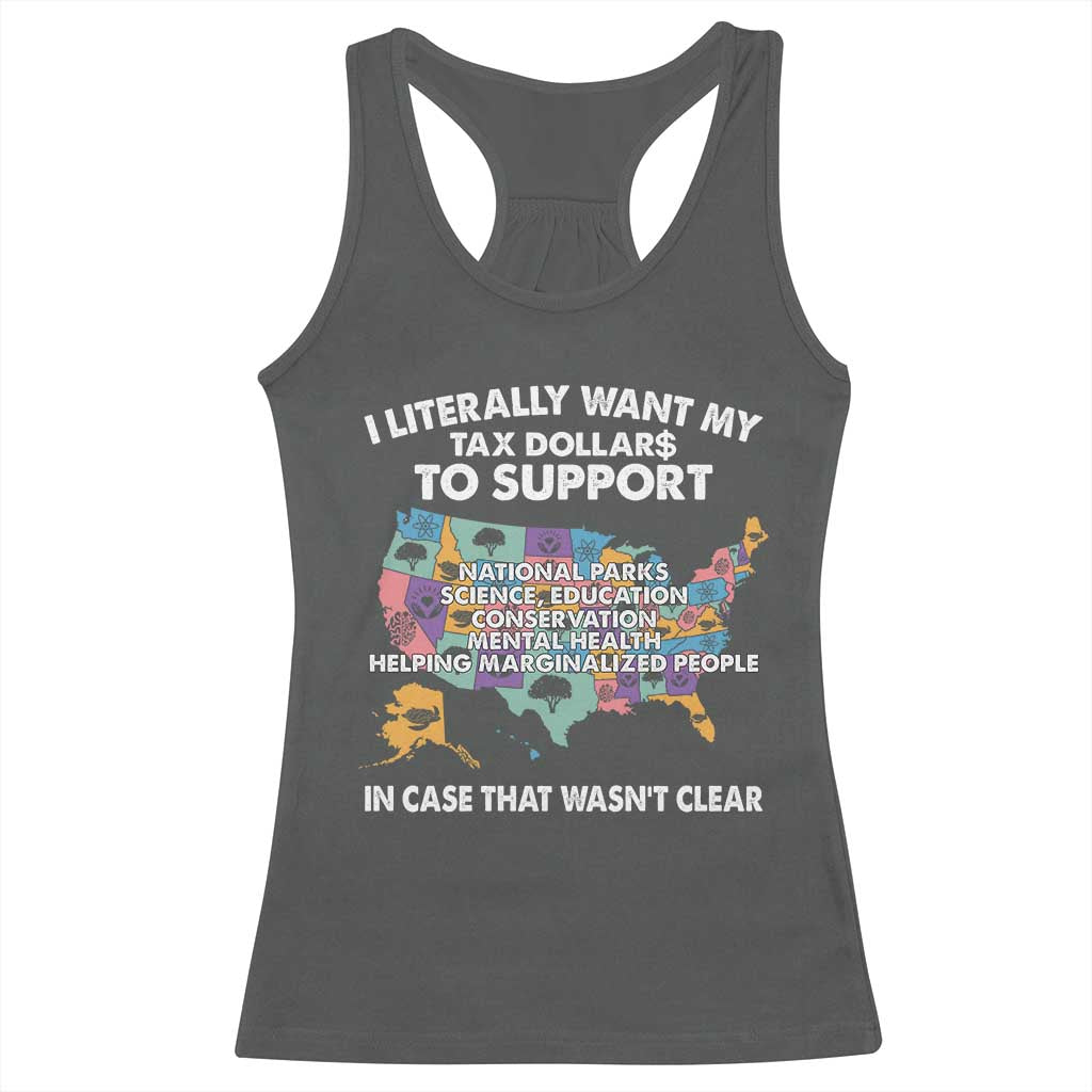 I Literally Want My Tax Dollars To Support National Parks Racerback Tank Top In Case That Wasn't Clear Vintage American Map TS11 Dark Heather Print Your Wear