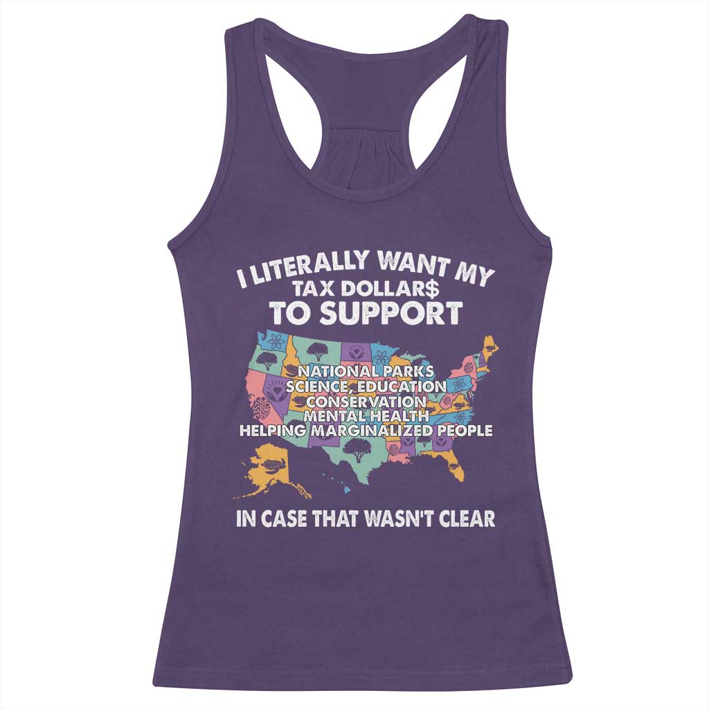 I Literally Want My Tax Dollars To Support National Parks Racerback Tank Top In Case That Wasn't Clear Vintage American Map TS11 Purple Print Your Wear