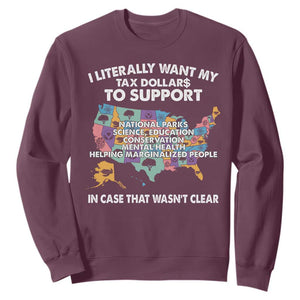 I Literally Want My Tax Dollars To Support National Parks Sweatshirt In Case That Wasn't Clear Vintage American Map TS11 Maroon Print Your Wear