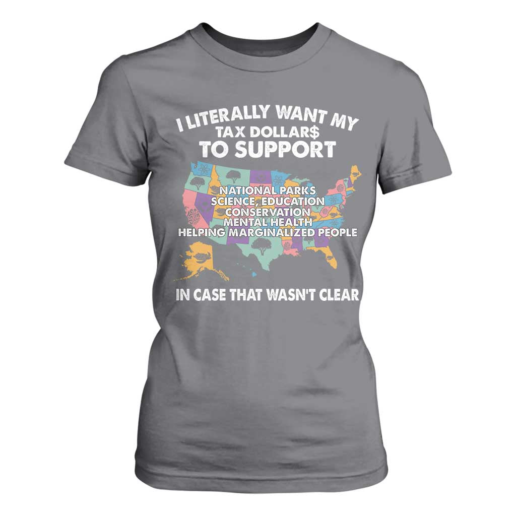 I Literally Want My Tax Dollars To Support National Parks T Shirt For Women In Case That Wasn't Clear Vintage American Map TS11 Charcoal Print Your Wear