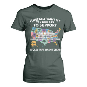 I Literally Want My Tax Dollars To Support National Parks T Shirt For Women In Case That Wasn't Clear Vintage American Map TS11 Dark Forest Green Print Your Wear