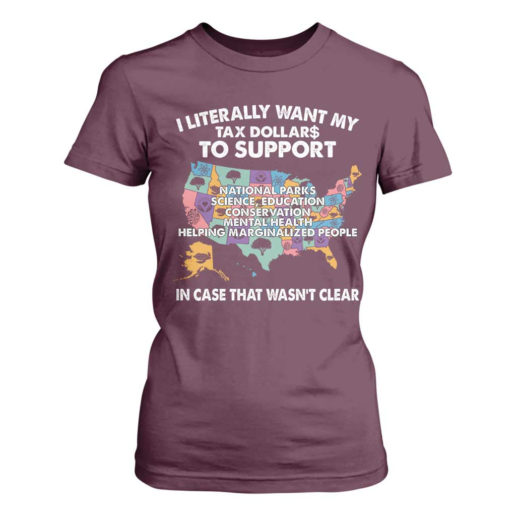 I Literally Want My Tax Dollars To Support National Parks T Shirt For Women In Case That Wasn't Clear Vintage American Map TS11 Maroon Print Your Wear